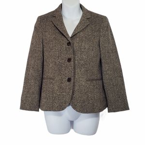 Theory Brown Wool Tweed Button Front Blazer Size 2